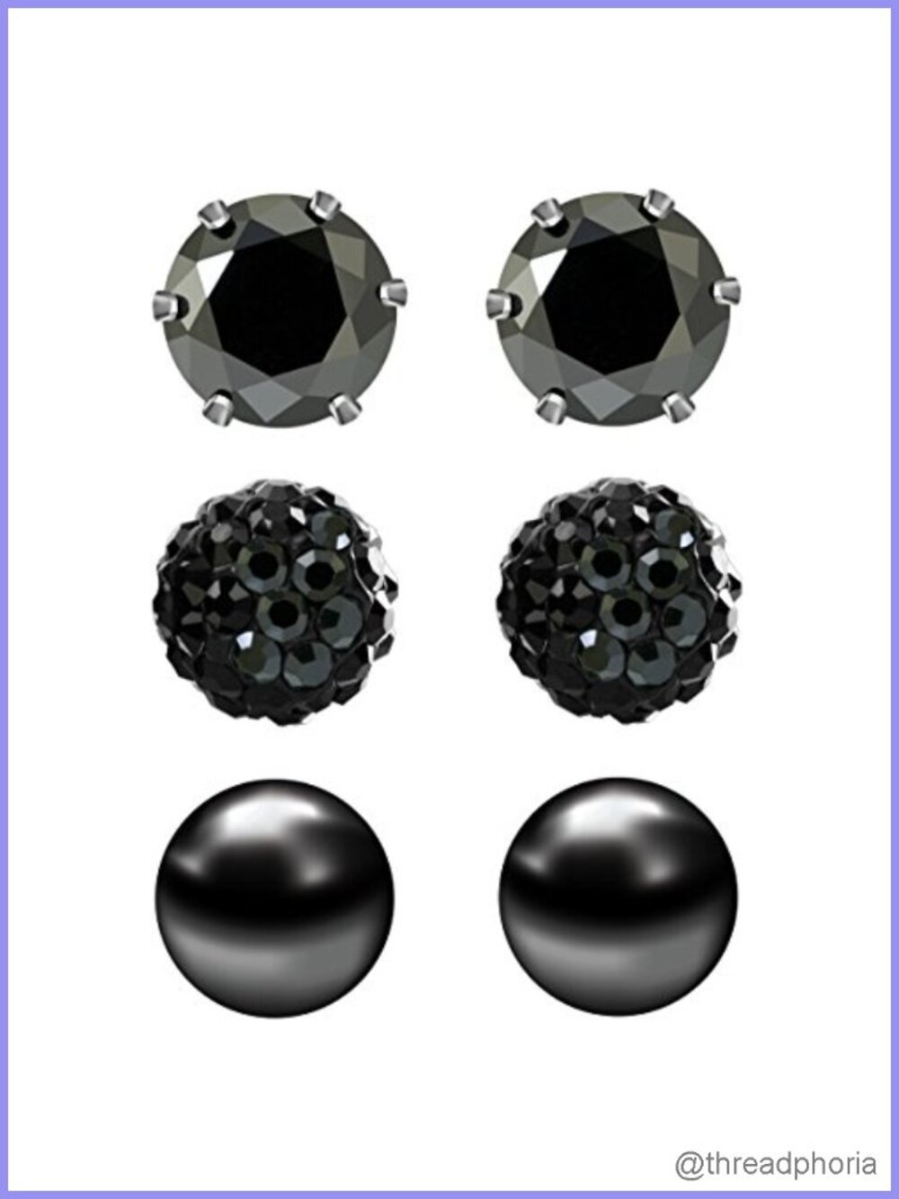 3 Pairs Stud Earrings Set Cubic Zirconia Faux Pearl Stainless Steel Women
